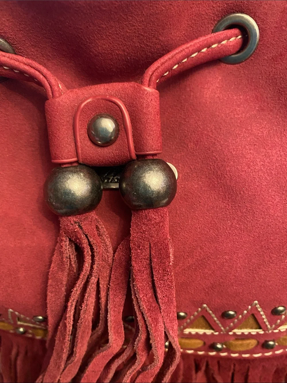 Bohemian Fringe Montana West Crossbody Bucket Bag - Red